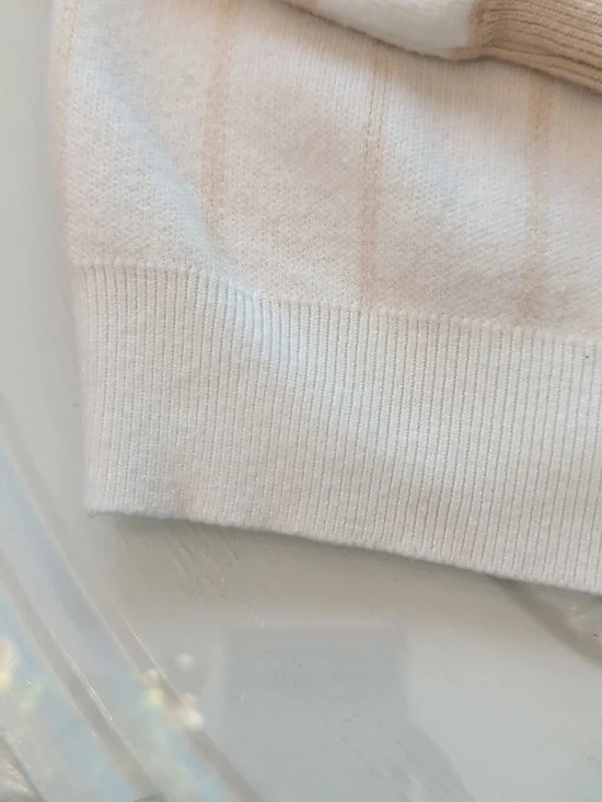 Cream & Tan Striped Crewneck Sweater Loose Relaxed Fit Small - Picture 4 of 13